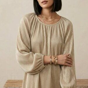 Ann Taylor Blouse Shimmer Boho Luxe Metallic Extra Celestial Liquid Metal S